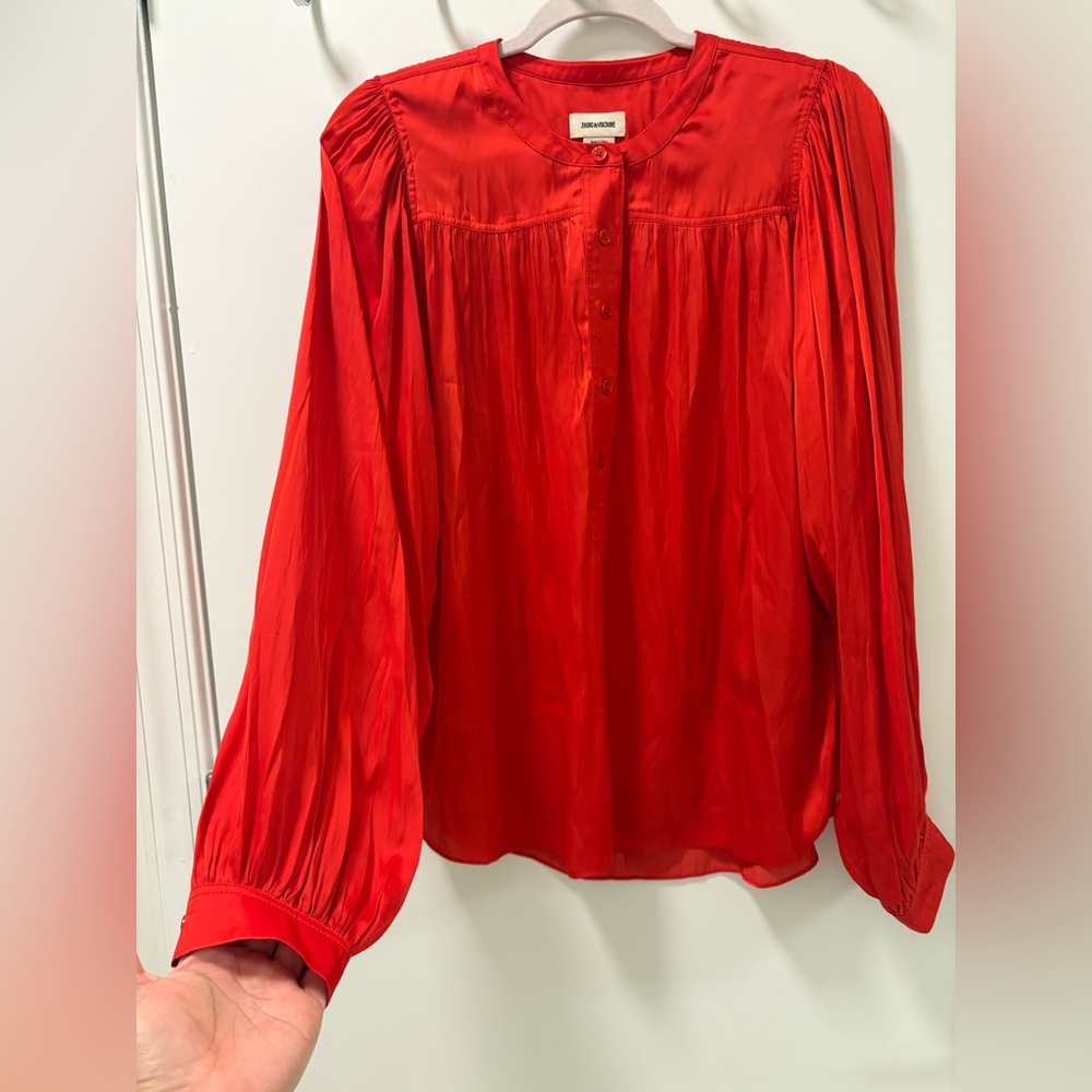 Zadig & Voltaire Tigy Satin Women Blouse Red Size M - Picture 5 of 11